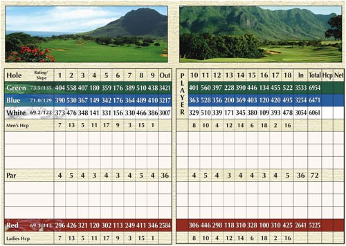 Puakea Golf Course Scorecard