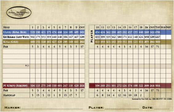 Royal Kaanapali Golf Course Scorecard